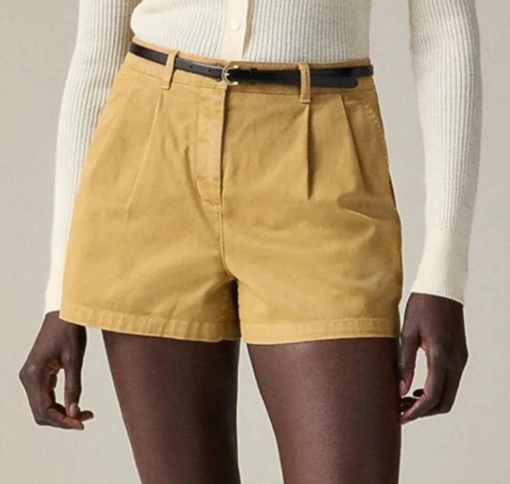 J. Crew 3" Pleated Heritage Chino Shorts Tan Khaki C1579 Womens Size 4 NWT